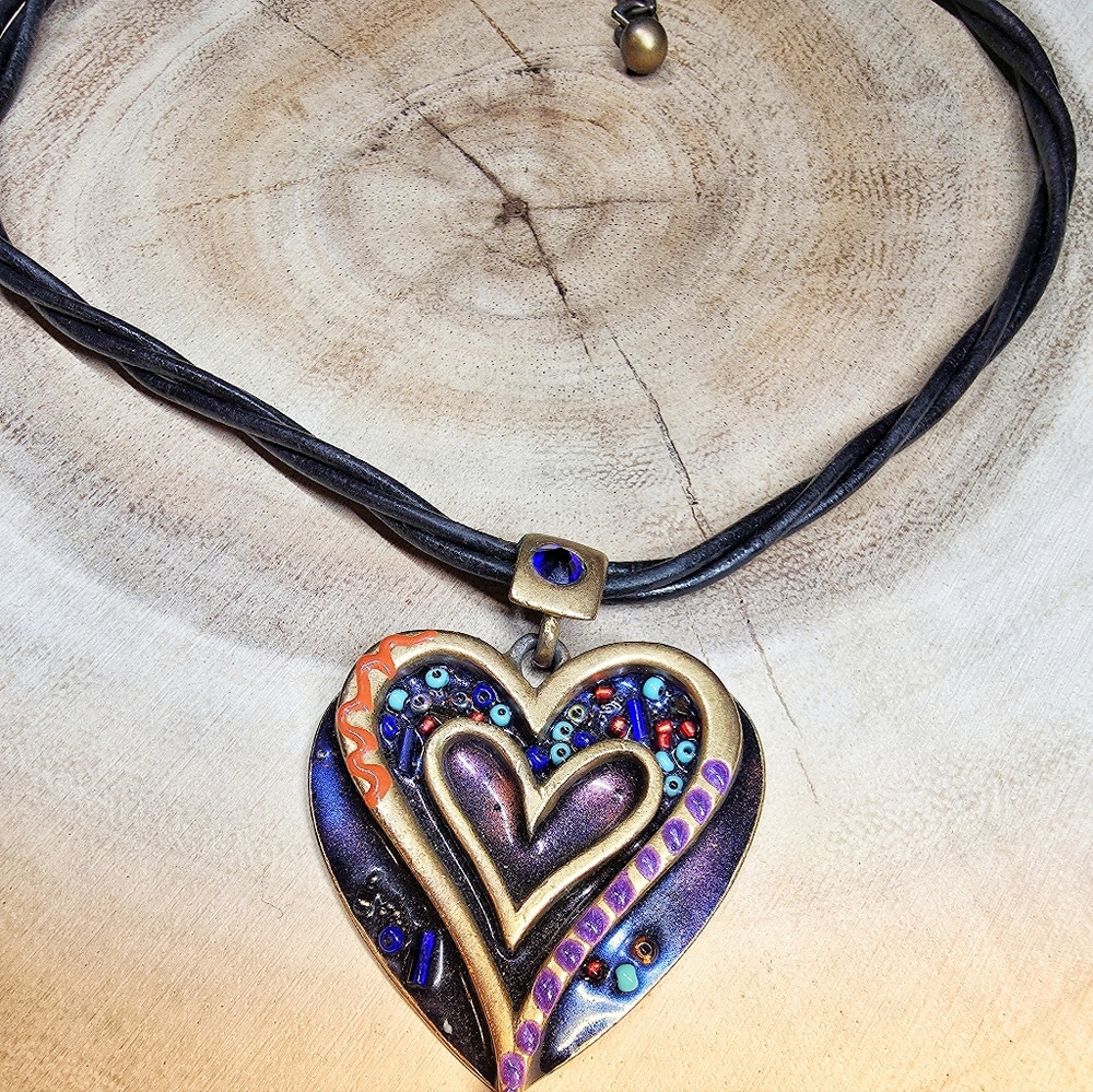 Vintage 1990s Artsy Chicos Heart Pendant Cord Necklace